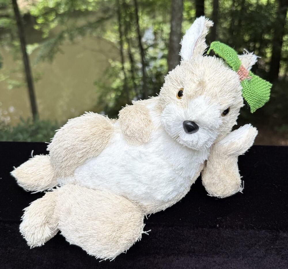 White Sisal Straw Girl Rabbit Relaxing Chilling Home Decor 13” Long Cute!
